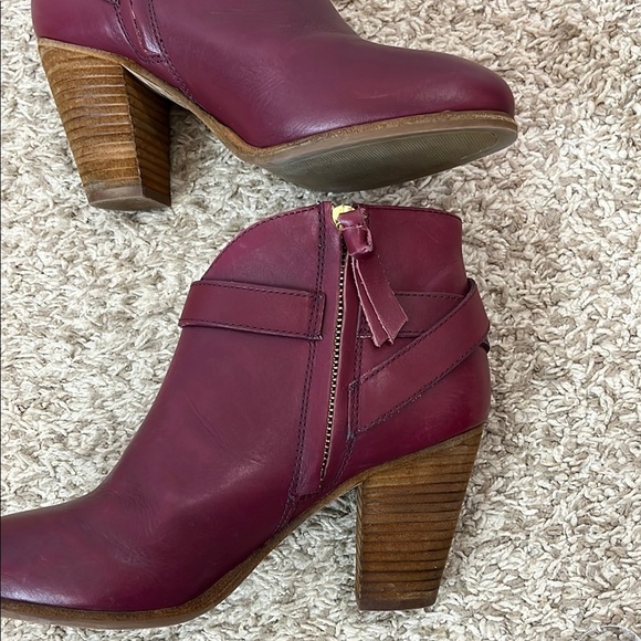 Boden Wine / Burgundy Ankle Boots with Chunky Stacked Heel - Size 38 / 7 - Picture 5 of 16